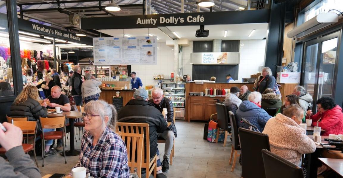 Customers eating and drinking at Aunt Dolly's Cafe