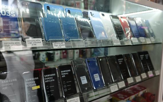 Shelves of phones for sale