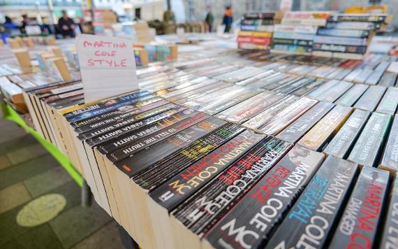 Close up of books at The Book Stops Here