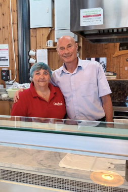Steve Roberts leaving, with Chacha's café owner