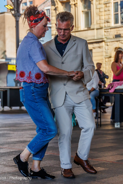 Trendy jiving couple