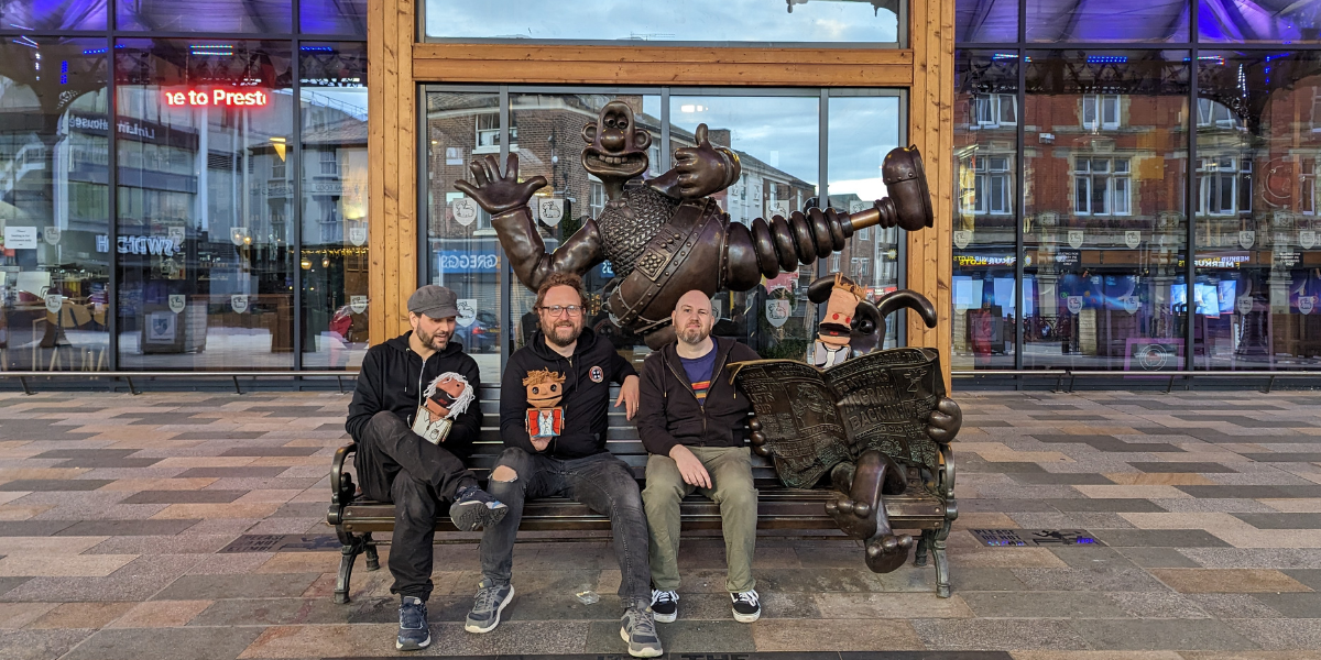 Puppeteers on Wallace and Gromit bench Puppeteers on Wallace and Gromit bench