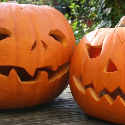 Pumpkins with carved faces