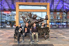 Puppet performers sat on wallace and gromit bench